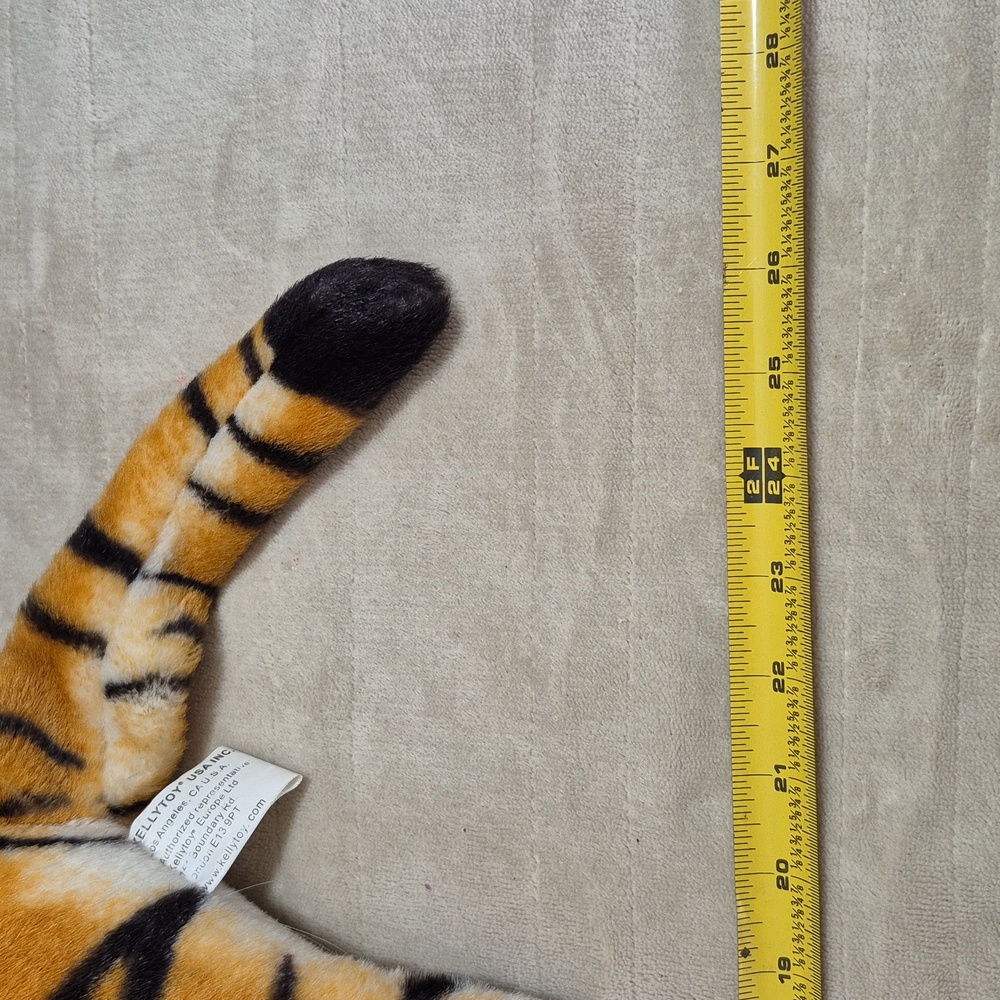Vintage KellyToy TIGER Large 20" Plush Stuffed Animal Green RING Eye Realistic - Picture 7 of 12